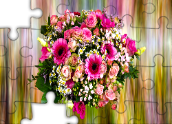 Kwiaty, Bukiet, Róże, Gerbery, Grafika