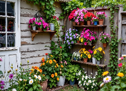 Ściany, Półki, Kolorowe, Kwiaty, Ogródek