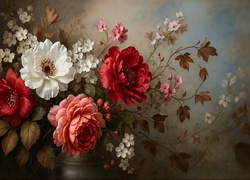 Kwiaty, Styl, Vintage, Grafika AI