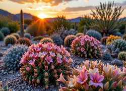 Pustynia, Kwitnące, Kaktusy, Zachód słońca, Grafika, USA, Tucson, Sonora