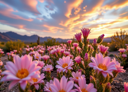 Kwiaty, Kaktusy, Pustynia, Niebo, Grafika AI