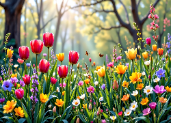 Kwiaty, Tulipany, Łąka, Grafika AI