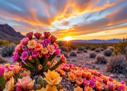 Kaktus, Kwiaty, Promienie słońca, AI