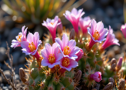 Kaktus, Kwitnący, Różowe, Kwiaty