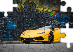 Żółte, Lamborghini Huracan LP 610-4 Spyder, Ściana, Mural