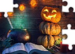 Halloween, Dynie, Lampion, Książka, Świece