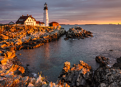 Stany Zjednoczone, Stan Maine, Morze, Skały, Latarnia morska, Portland Head Light, Cape Elizabeth