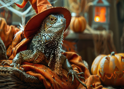 Legwan, Kapelusz, Halloween, Dynia, Grafika AI