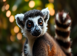 Lemur, Duże, Oczy, Pasiasty, Ogon, Grafika