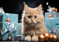 Biszkoptowy, Mały, Kot, Prezenty, Bombki