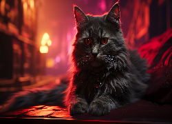 Ciemnoszary, Puszysty, Kot, Czerwone, Oczy