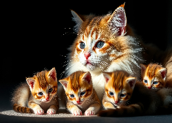 Kot, Rude, Kocięta, Grafika AI