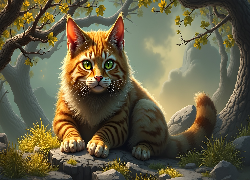 Kot, Zielone, Oczy, Grafika AI