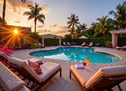 Basen, Leżaki, Palmy, Grafika AI