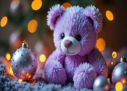 Bombki, Liliowy, Pluszowy, Miś, Grafika AI