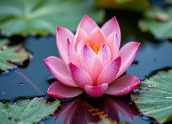 Różowy, Kwiat, Lilia wodna, Woda, Liście