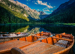 Austria, Góry, Las, Drzewa, Jezioro, Jagersee, Łódki