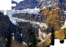 Góry, Crowfoot Mountain, Park Narodowy Banff, Drzewa, Lodowiec, Crowfoot Glacier, Alberta, Kanada