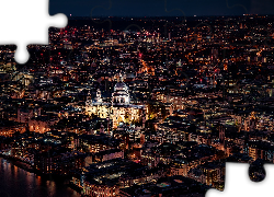 Anglia, Londyn, Miasto nocą, Oświetlona, Katedra św. Pawła