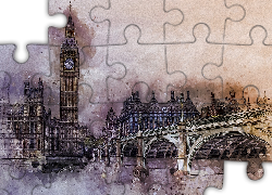 Grafika, Londyn, Big Ben, Most
