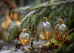 Boże Narodzenie, Bombki, Świerk, Ludziki, Grafika AI