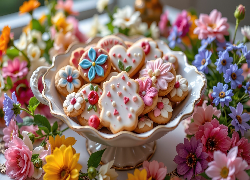 Lukrowane, Ciastka, Patera, Kolorowe, Kwiaty