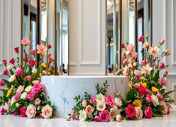 Podium, Ściana, Kwiaty, Dekoracje, Kolorowe, Róże