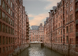 Niemcy, Hamburg, Speicherstadt, Domy, Most, Kanał