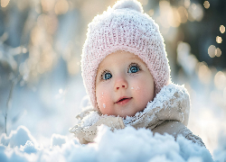 Dziecko, Śnieg, Ośnieżona, Czapka, Kurtka