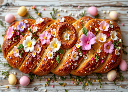 Świąteczny, Chleb, Pisanki, Kwiaty, Wielkanoc, Grafika AI