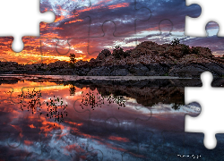 Wschód słońca, Skały, Jezioro, Willow Lake, Arizona, Stany Zjednoczone