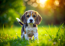 Beagle, Pies, Szczeniak, Słoneczne, Światło, Grafika