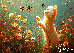 Kot, Motyle, Kwiaty