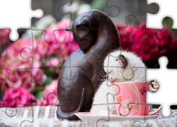 Mały, Biały, Kotek, Kubek, Figurka, Koty