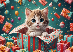 Mały, Kot, Pudełko, Prezenty