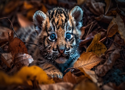 Młody, Tygrys, Brązowe, Liście