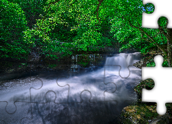 Wodospad, Rzeka New, Las, Skały, Drzewa, Park Narodowy New River Gorge National River, Thurmond, Wirginia Zachodnia, Stany Zjednoczone