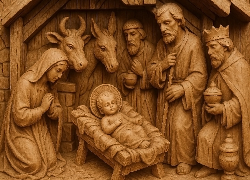 Rzeźba, Boże Narodzenie, Jezus, Maryja, Józef, Królowie, Zwierzęta, Stajenka