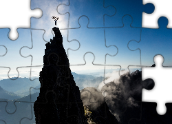 Góry, Mgła, Mężczyzna, Rower