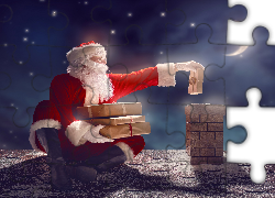 Święty Mikołaj, Dach, Komin, Prezenty, Świąteczne