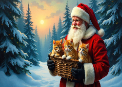 Zima, Mikołaj, Koszyk, Rude, Koty, Las