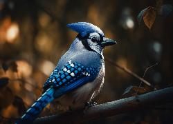 Modrosójka błękitna, Ptak, Gałąź, Grafika AI