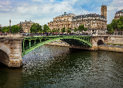 Francja, Paryż, Domy, Rzeka Sekwana, Most Notre-Dame
