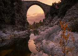 Rzeka, Most, Pont de Llierca, Skały, Drzewo, Hiszpania