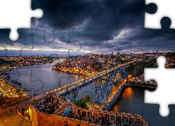 Portugalia, Porto, Rzeka Duero, Most Ponte Dom Luis I, Ciemne, Chmury