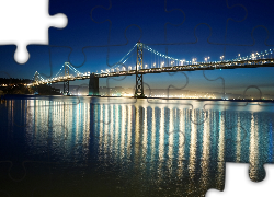 Stany Zjednoczone, Kalifornia, Most San Francisco-Oakland Bay Bridge, Rzeka, Noc
