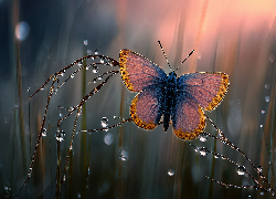 Motyl, Skrzydła, Gałązki, Źdźbła, Krople, Grafika AI