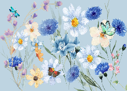 Kolorowe, Kwiaty, Grafika, Motyle
