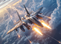 Samolot, Wojskowy, Chmury, Grafika AI