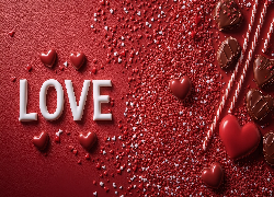 Love, Czerwone, Serca, Czekoladki, Drobne, Czerwone, Białe, Kamyki